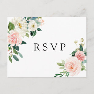Invitation Carte Postale Blush White Bloom Floral Wedding RSVP