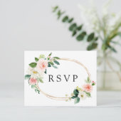 Invitation Carte Postale Blush White Bloom Gold Frame Floral Wedding RSVP (Debout devant)