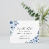 Invitation Carte Postale Bohème Dusty Blue Floral Wedding Enregistrer la da (Debout devant)