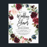 Invitation Carte Postale Boho Aquarelle Automne Wedding shower<br><div class="desc">Famille Invitation et amis à votre wedding shower avec cette invitation personnalisable. Cette invitation à la wedding shower florale présente des illustrations aquarelles de fleurs rousses,  bleu marine et bordeaux et de couronnes feuillues. Cette invitation botanique est parfaite pour des événements d'automne et de plein air.</div>