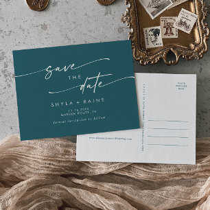 Invitation Carte Postale Boho Chic Blue Mariage Turquoise Enregistrer la da
