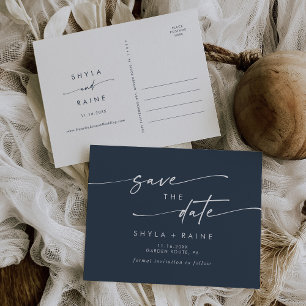Invitation Carte Postale Boho Chic Dark Navy Blue Wedding Enregistrer la da