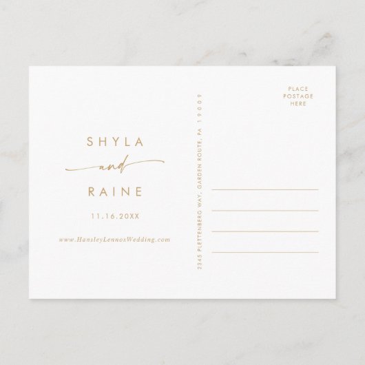 Invitation Carte Postale Boho Chic Gold et mariage blanc Enregistrer la dat (Dos)