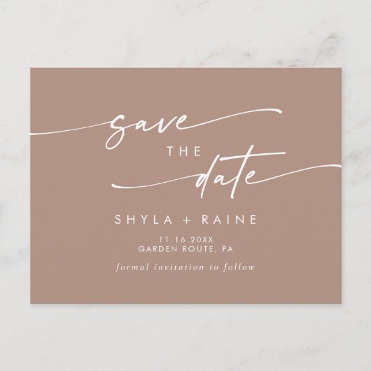 Invitation Carte Postale Boho Chic Neutral Taupe Mariage Enregistrer la dat (Devant)