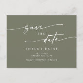 Invitation Carte Postale Boho Chic Olive Green Wedding Enregistrer la date (Devant)