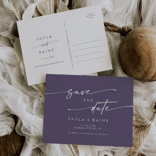 Invitation Carte Postale Boho Chic Plum Purple Wedding Enregistrer la date