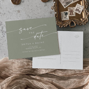 Invitation Carte Postale Boho Chic Sage Green Wedding Enregistrer la date