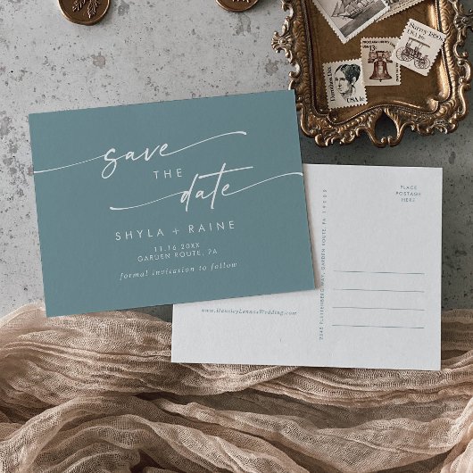 Invitation Carte Postale Boho Chic Seafoam Mariage Turquoise Enregistrer la