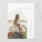 Invitation Carte Postale Boho Dusty Blue Minimalist Arch Photo Graduation (Devant)