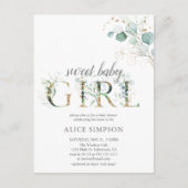Invitation Carte Postale Boho Eucalyptus Baby Girl Douche (Devant)