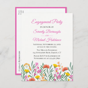 Invitation Carte Postale Boho Fleur sauvage Watercolor Floral Engagement Pa