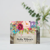 Invitation Carte Postale boho floral, fleur anniversaire (Debout devant)