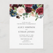 Invitation Carte Postale Boho Garden Burgundy Blue Floral Mariage (Devant)