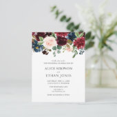 Invitation Carte Postale Boho Garden Burgundy Blue Floral Mariage (Debout devant)
