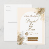 Invitation Carte Postale Boho Gold Pampas Arch Fully Editable Wedding  (Devant / Derrière)