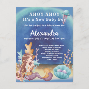 Invitation Carte Postale Boho Mermaid, sous le Baby shower Sea Boy