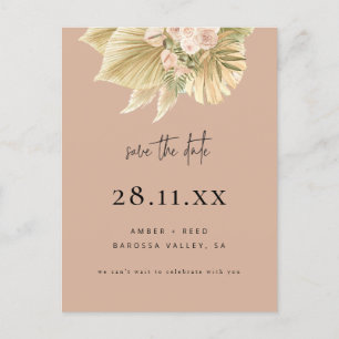 Invitation Carte Postale Boho Palm Floral Blush Rose Enregistrer La Date