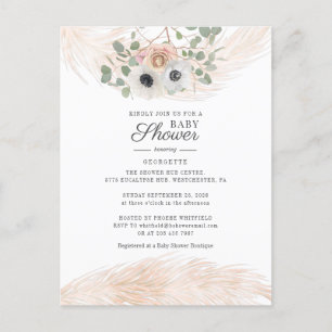 Invitation Carte Postale Boho Pampas Baby shower Floral Grass