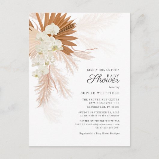 Invitation Carte Postale Boho Pampas Grass Terracotta Baby shower Floral (Devant)