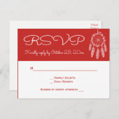 Invitation Carte Postale Boho Red RSVP Native American Dreamcatcher Mariage (Devant / Derrière)