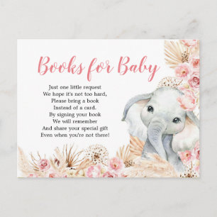 Invitation Carte Postale Boho rose Elephant Girl Baby shower Livres pour bé