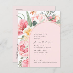 Invitation Carte Postale Boho rose floral chic poumon jardin nuptial