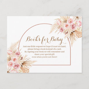 Invitation Carte Postale Boho rose floral Pampas Grass Books pour bébé