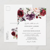 Invitation Carte Postale Boho rouge et violet Mariage d'aquarelle (Devant / Derrière)