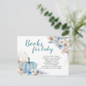 Invitation Carte Postale Boho Rustic Blue Citrouille Livres Automne Pour Bé (Debout devant)