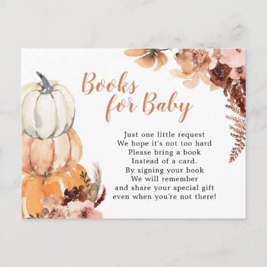 Invitation Carte Postale Boho Rustic Citrouille Livres pour Baby Card (Devant)