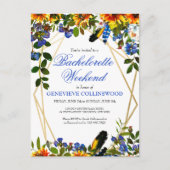 Invitation Carte Postale Boho Sunflower Blue Bachelorette Week-end Itinérai (Devant)