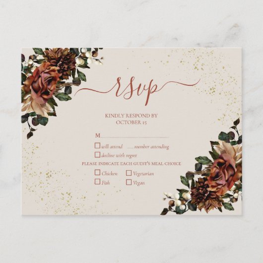 Invitation Carte Postale Boho Terracotta Verdure Floral Gold RSVP (Devant)