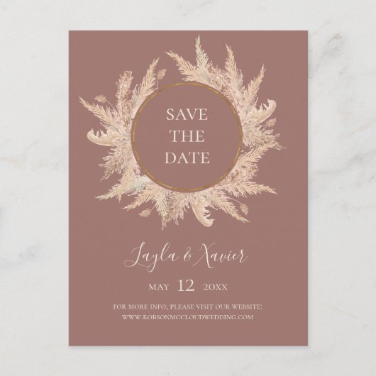 Invitation Carte Postale Boho Tropical Botanical | Rose Poussiéreuse Save T (Devant)