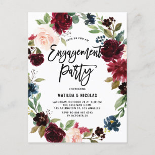 Invitation Carte Postale Boho Watercolor Automne Wreath Engagement