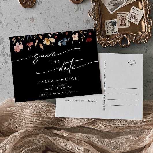Invitation Carte Postale Boho Wildflower Wedding Save the Date Postcard