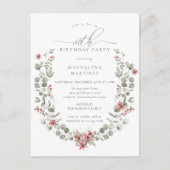 Invitation Carte Postale Boho Winter Greenery Red Floral 80e anniversaire (Devant)