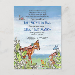 Invitation Carte Postale Bois Baby shower de la verdure animale par courrie