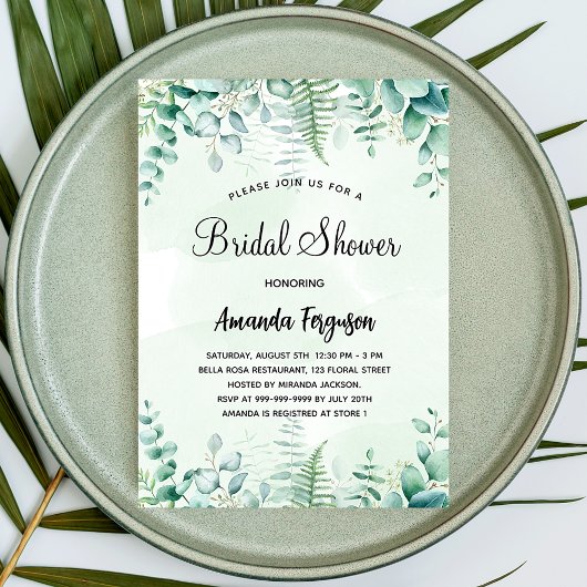 Invitation Carte Postale Bois de douche nuptiale eucalyptus