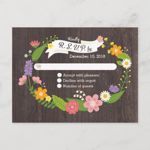 Invitation Carte Postale Bois rustique Bohème Floral Mariage Wreath