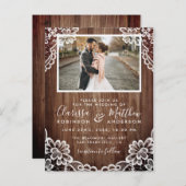 Invitation Carte Postale Bois rustique et dentelle classique Photo Mariage (Devant / Derrière)
