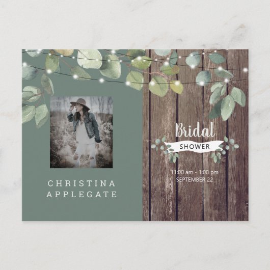 Invitation Carte Postale Bois rustique & Fête des mariées de mesure (Devant)