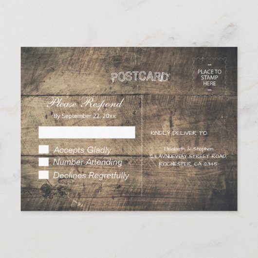 Invitation Carte Postale Bois rustique & Mason Jar String Lumières Mariage  (Dos)