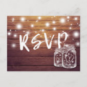 Invitation Carte Postale Bois rustique & Mason Jar String Lumières Mariage (Devant)