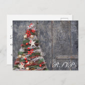 Invitation Carte Postale Bois rustique Pays Arbre de Noël Or rouge (Devant / Derrière)