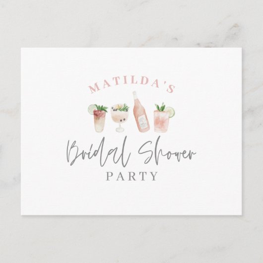 Invitation Carte Postale boissons peintes à l'aquarelle fête de douche nupt (Devant)