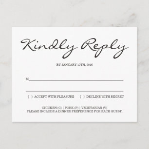 Invitation Carte Postale Boîtier de réponse de mariage simple et élégant RS