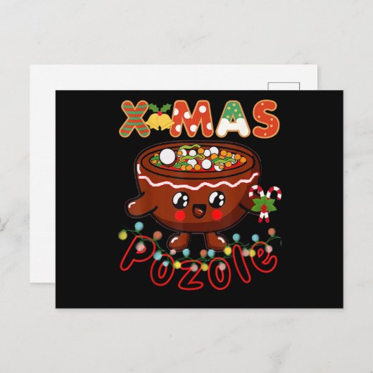 Invitation Carte Postale Bol de Pozole mignon pour Noël en pyjama laid (Devant / Derrière)