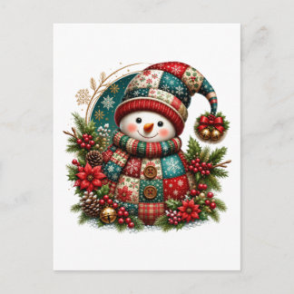Invitation Carte Postale Bonhomme de neige en patchwork de Noël