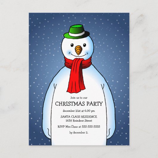 Invitation Carte Postale Bonhomme de neige joyeux (Devant)
