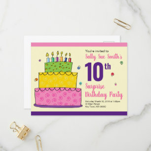 Invitation Carte Postale Bonne Anniversaire Cake Candle Whimsical Invitatio